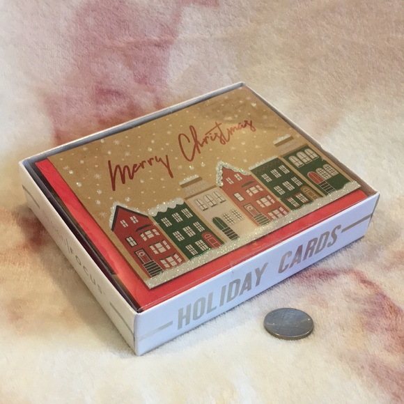 Merry Christmas Holiday Snowy Glitter Houses Greeting Card Set NWT 15count - Picture 5 of 16